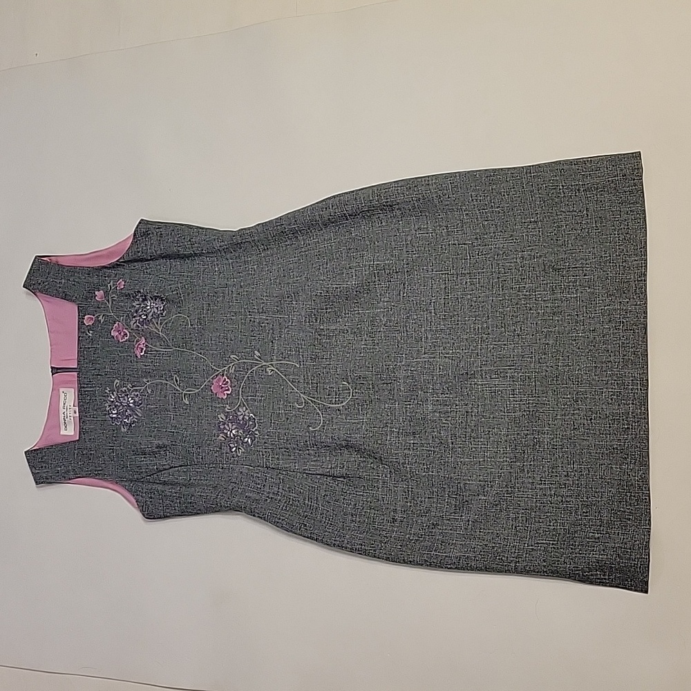Vintage Donna Ricco New York Petite Size  8P Embroidered Dress Gray - Picture 2 of 16